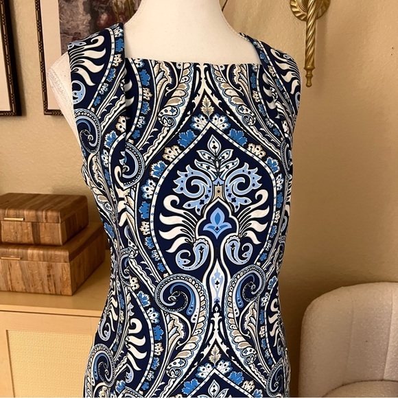 J.Mclaughlin Sleeveless Scuba Dress Size S Blue Paisley Square Neckline - Picture 2 of 7